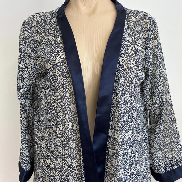 Vintage Women's One Size Blue Geometric Maxi Open Front Long Duster Cardigan - Picture 10 of 11